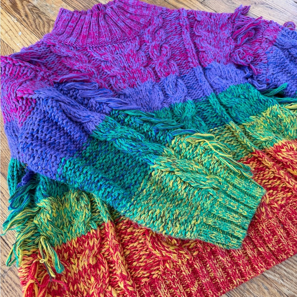 Farm Rio Rainbow Cropped Fringe Sweater